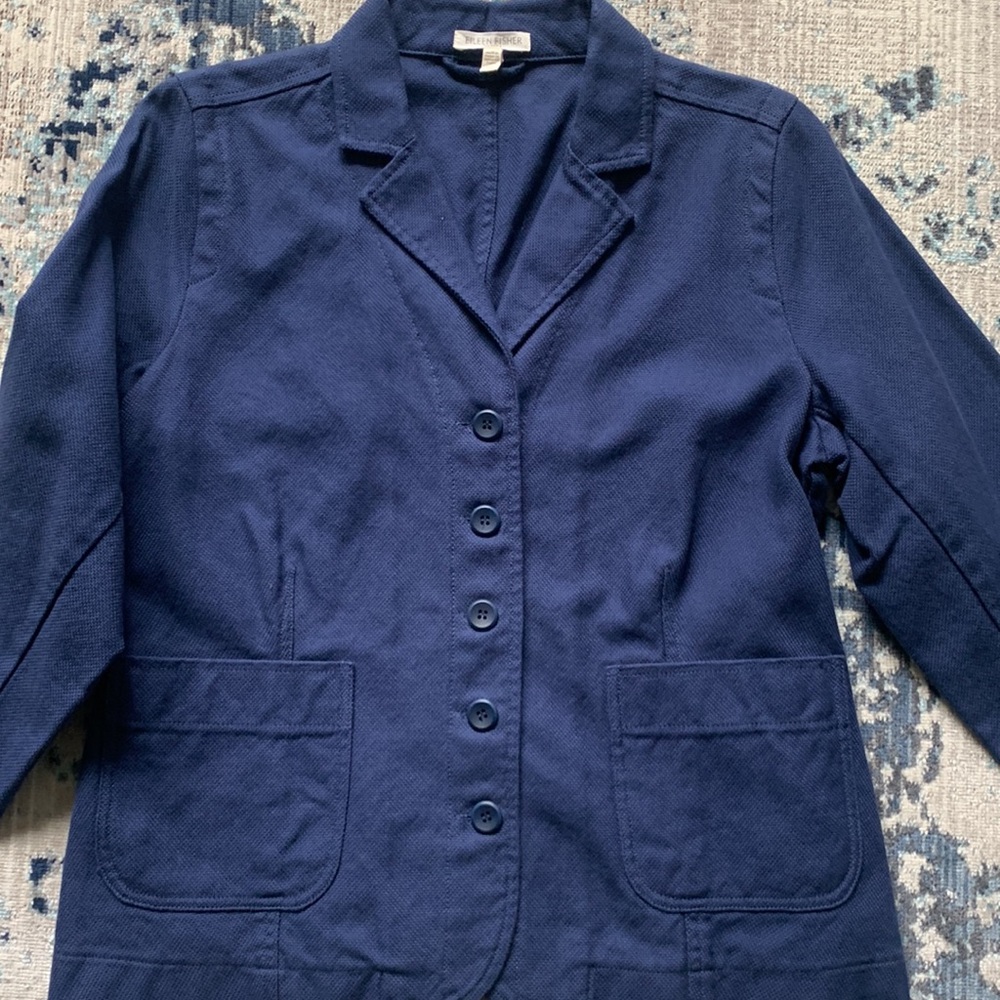 Eileen Fisher High Collar Navy Blazer - Picture 3 of 11